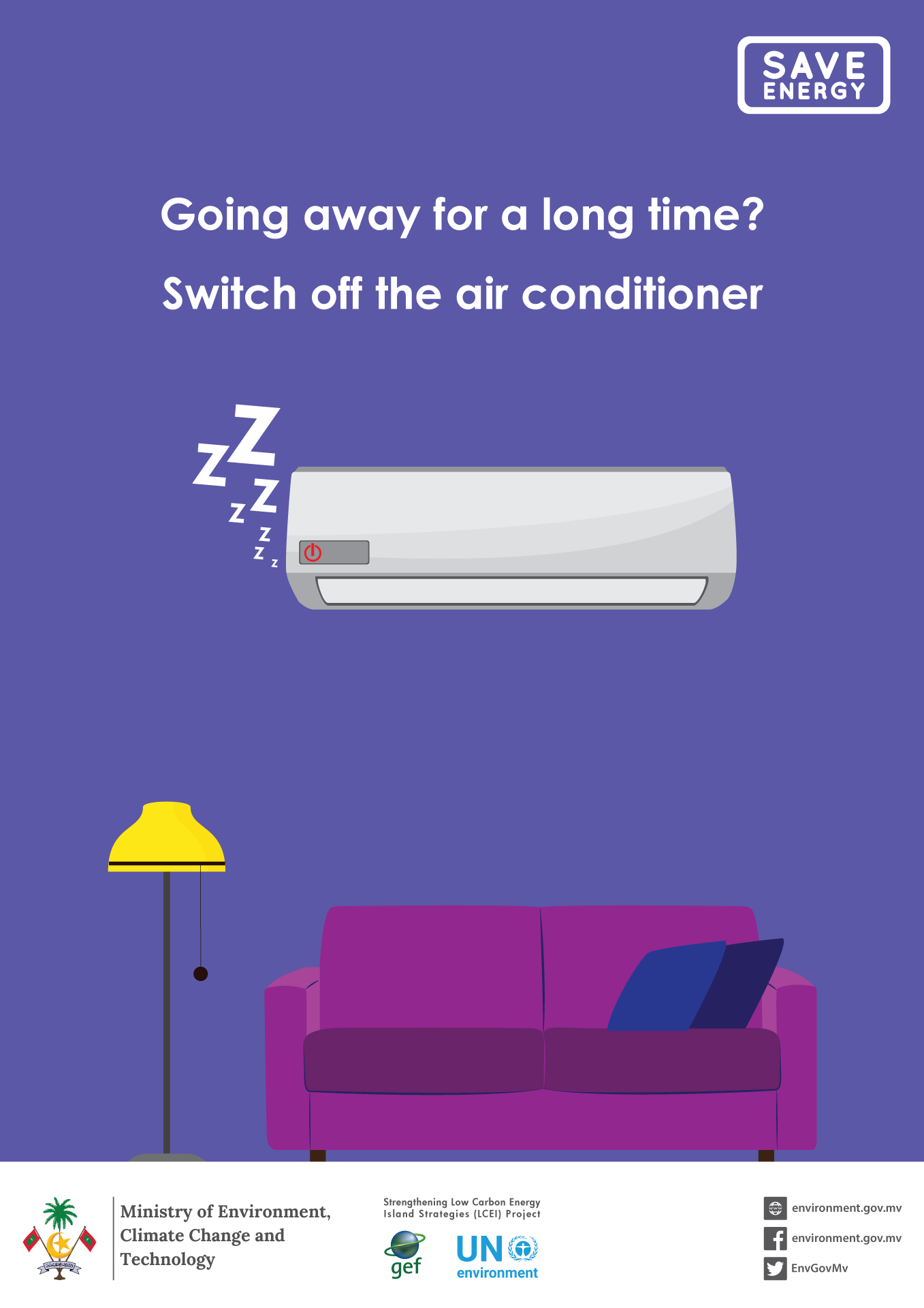 Poster Going away for a long time? Switch off the air conditioner